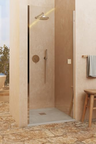 SOULHOME Mampara de ducha ABATIBLE Reversible CROMO Ancho 90-93 cm H 200 cm | Puerta Abatible 180 Grados, Sin Perfil Inferior, Vidrio transparente de seguridad 6mm, tratamiento antical, Medida 90 cm