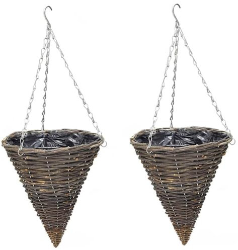 NKBSDKM Hängekorb Aus Rattan, Kegelförmige Hängekörbe, Blumenampel mit Kettenhaken, Hängekorb Aus Rattangeflecht L