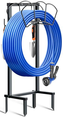 EONFAY Gartenschlauchhalter, robuste Wasserschlauchhalter, stabiler Metall-Schlauchständer, Schlauch-Organizer, Wasserschlauch-Aufhänger, Schlauchtrommel, Aufbewahrungspfahl hält 45 m Wasserschläuche