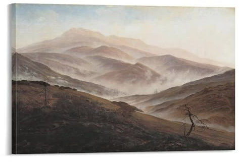 Peintre Caspar David Friedrich - Peinture sur toile de paysage de montagnes géantes avec brouillard montant - Décoration murale d'intérieur - 30 x 45 cm