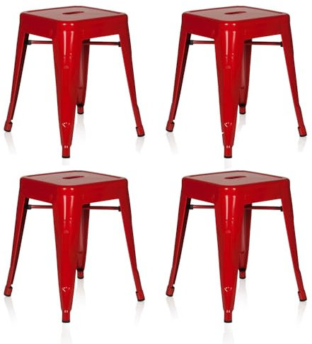 hjh OFFICE 4er Set Bistro Hocker VANTAGGIO Metallstuhl im Industry-Design, stapelbar, Rot