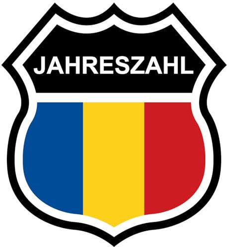 Samunshi® Rumänien Wappen mit Flagge und Jahreszahl Fahne Aufkleber Insigne Wohnmobil Aufkleber für Motorrad Fahrrad Roller oder Camper Camping Wohnwagen Mountainbike Rennrad 7,4 x 8cm