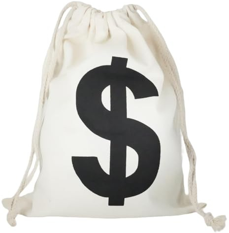 19 x 30cm Geldsack mit Dollarzeichen, Weiß Bankräuber Geldsack, Dollarzeichen Stoffsack, Geldsack Münzbeutel, Vielseitig einsetzbarer Münzbeutel, Ideal als Dieb Kostümzubehör für Karneval, Halloween