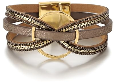 Edoneery Leather Wrap Bracelets for Women, Boho Stacked Cuff Bangle