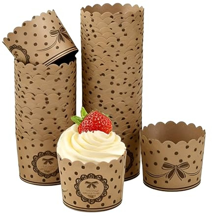 100 set di stampi per cupcake in carta naturale, adatti per muffin, dessert, matrimoni, compleanni e feste. Ecologici, robusti e resistenti alle alte temperature. Colore marrone.