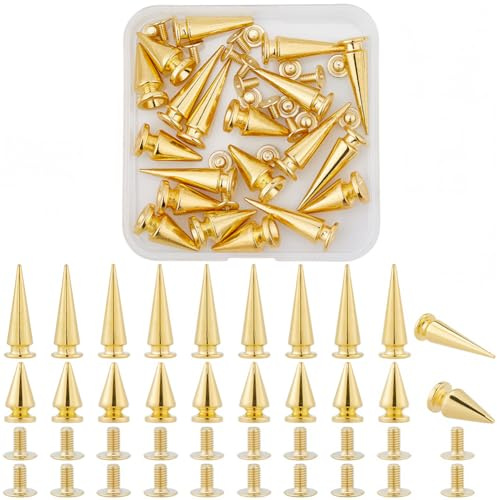 GORGECRAFT 20 Set 28 & 19mm Spike Nieten Goldener Kegel Punk Runde Spikes Nieten Große Schraubnieten Zum Aufschrauben Auf Kegel Lange Metallspikes Für Heimwerker Bastelarbeiten Kleidung Jacken Ledersc