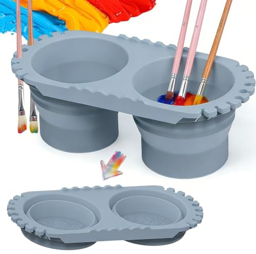 Collapsible paint brush rinser, paint brush cleaner, silicone paint brush washer, water pot for painting travel for Acrylic, Oil Painting, acrylic paint brush cleaner, Artists outdoor paint tool