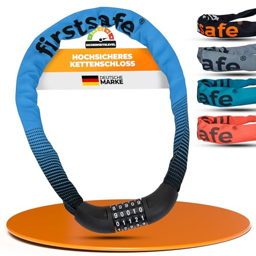 firstsafe® Fahrradschloss Kettenschloss 100 cm mit 5-stelligem Zahlencode – Hochsicheres Zahlenschloss für Fahrrad, Kinderfahrrad & E-Scooter | Schloss mit Code & hoher Sicherheit (Blau)