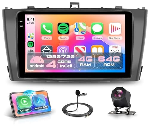 Rimoody 4G+64G Android Autoradio für Toyota Avensis T27 2008-2015 Wireless Carplay Android Auto 9 Zoll Incell Touchscreen Autoradio mit GPS Navi WiFi Mirror Link Bluetooth FM/RDS/EQ/SWC Rückfahrkamera