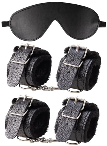 LAKPYN manette per coppia,Peluche Pelle Kit Polso + Maschera occhiale per Coppie Giocattoli,Manette per giochi sessuali,BDSM,per principianti,regolabile(A)