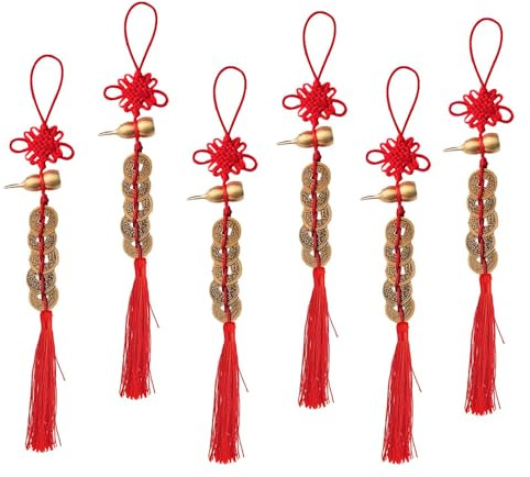 TONGIHS 6Pcs Nœud Chinois et Pièces des Cinq Empereurs,pour Bonheur,Rouge | Cuivre&Polyester,Longueur d'environ 30,5-31cm,5 modèles disponibles,Avec un cordon rouge,pour Sur les portes,Dans les pièces
