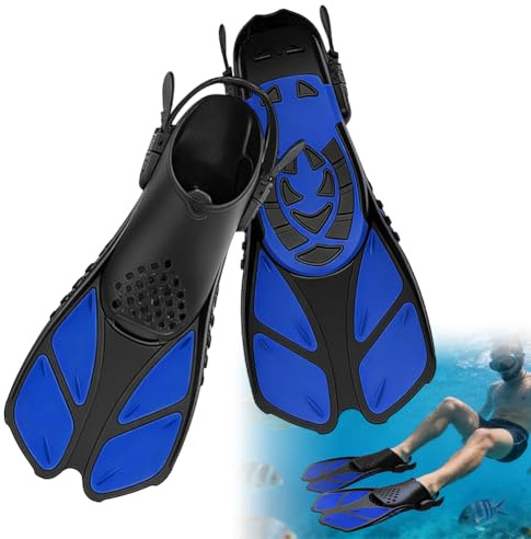 Flossen Verstellbare Schwimmflossen Kurz für Erwachsene & Kinder, Reisegröße Schnorchelflossen & Taucherflossen, Kompakt & Bequem mit Offener Ferse