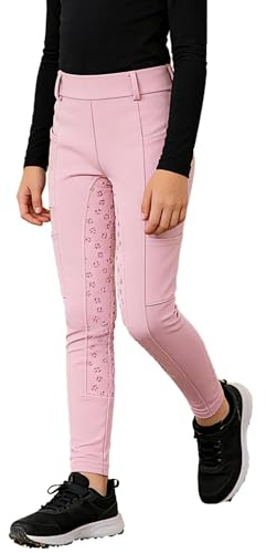 LiiYii Filles Garçons Pantalons D'équitation Leggings D'équitation avec Poche Pantalons Équestres Élastiques Haute Taille Collants Chaussettes Sport Entraînement Rose 3-4 Ans
