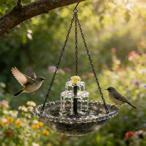 Bain d'oiseaux, fontaine solaire pour extérieur, ronde, à suspendre, double couche, avec fontaine solaire pour jardin, D