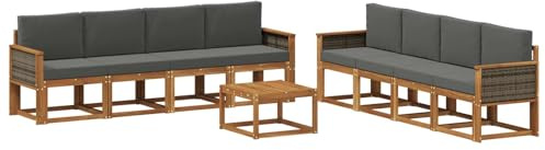 vidaXL Outdoor-Sofagarnitur mit Kissen 7 pcs Natur und Anthrazit, Moderner Garten-Sofaset, stilvolle Sitzgelegenheit, Akazie Holz Möbel, bequemer Lounge, wetterfest