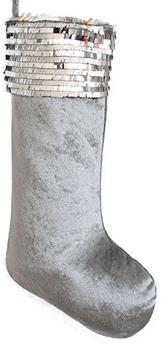 gireshome Silber Samt Mit Pailletten Blingbling Cuff Modische Weihnachtsstrumpf Xmas Tree Decor Festival Party Ornament 25,4 x 45,7 cm