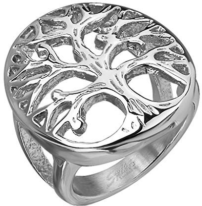 Paula & Fritz® Siegelring Baum des Lebens Silber Freundschafts-Ring Damen-Ring Verlobungs-Ring Herrenring Partnerring Edelstahl Chirurgenstahl 316L R-M6680S_80