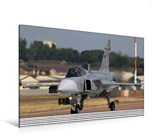 Premium Textil-Leinwand 120 x 80 cm Quer-Format Saab Gripen | Wandbild, HD-Bild auf Keilrahmen, Fertigbild auf hochwertigem Vlies, Leinwanddruck von MUC-Spotter