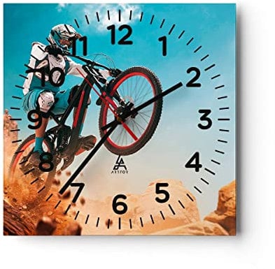 Modern Wanduhr Fahrrad Sport Helm 30x30cm Quadrat Klein Wand Uhr Glas Analog Zimmeruhren Küche Büro Wohnzimmer Glasuhr Wall Clock Dekoration Design Wanddekoration Küchenuhr C4AC30x30-4098