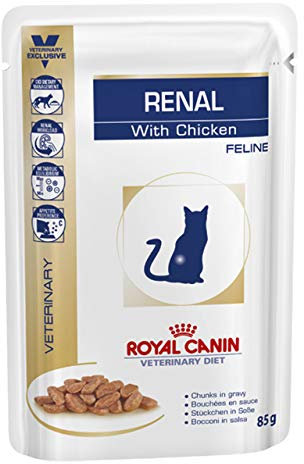 Royal Canin Veterinary Renal Chicken | 4er Pack | 4 x 12 x 85 g | Diät-Alleinfuttermittel für ausgewachsene Katzen | Zur Unterstützung bei Nierenproblemen | Im Frischebeutel