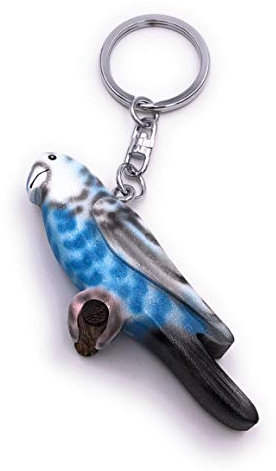 H-Customs Sittich Wellen Blau Vogel Haustier Holz Edel Handmade Schlüsselanhänger Anhänger