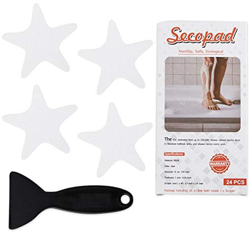 Secopad Pegatinas Antideslizantes para Ducha, 24 calcomanías de Seguridad para bañera con raspador Premium (Blanco)