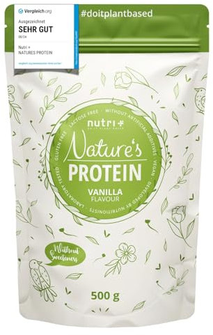Nutri + Protein Shake Vanille 500 g - natürliches Proteinpulver ohne Süßungsmittel - 83,1% Eiweiß - pflanzliches Eiweißpulver vegan & glutenfrei