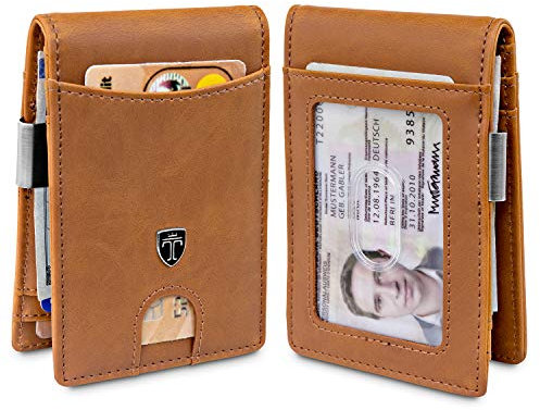 TRAVANDO Atlanta – Portefeuille à Pince à Billets pour Homme avec Poche Avant Fine bloquant Les RFID – Porte-Cartes de crédit – Mini à Deux Volets (Marron Cognac)