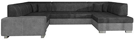 MOEBLO Ecksofa mit Schlaffunktion mit Bettkasten Couch U-Form Polstergarnitur Wohnlandschaft Polstersofa mit Ottomane Couchgranitur - HANA U (Dunkelgrau + Hellgrau (Dora 96+Dora 90), Ecksofa Rechts)