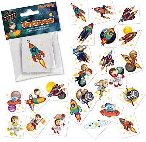 24 Tattoos * Rakete * als Mitgebsel und Spiel für Kinder | 47321 | Weltraum Astronaut Weltall Space Sticker Tattoo Kindertattoo Kindergeburtstag Geburtstag
