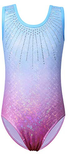 ZNYUNE Mädchen Kinder Turnbody Ärmellos Turnanzug Gymnastik Trikot Gymnastikanzug 258 BluePink 4A