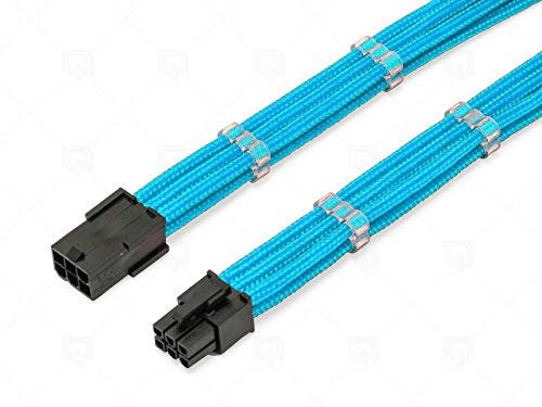 Shakmods 6 Pin PCIE GPU Graphics Card Sleeved Extension Cable 30cm + 2 Cable Combs (Light Blue)