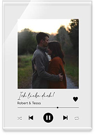 CHRISCK design Song Cover Glas Bild (Acrylglas) mit eigenem Foto personalisiert | Musik Glas Cover mit Musiktitel, Interpret, Namen oder Anderer Widmung | Album Cover als Geschenk für Frauen Freunde