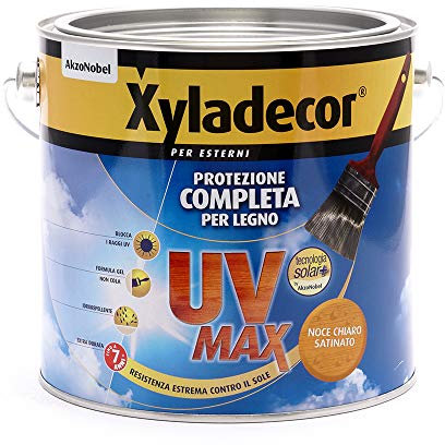 Xyladecor SMALTO LEGNO ESTERNI UV MAX Protezione Completa da sole e agenti atmosferici Idrorepellente colore NOCE CHIARO 2,5L, 2.5 L