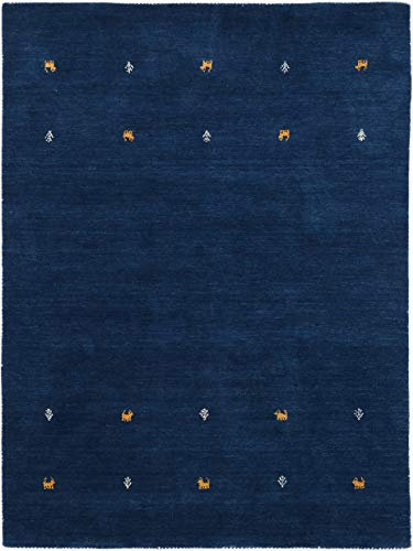 carpetfine Wollteppich Gabbeh Uni Blau 200x250 cm | Moderner Teppich für Wohn- und Schlafzimmer