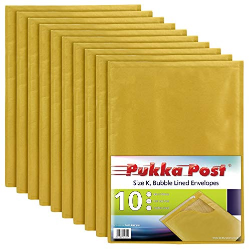 Pukka Post & Packaging Bubble Lined Envelopes - Pack of 10 Self Seal Padded Lightweight Mailers for Safe and Secure Shipping - Impact & Puncture Resistant for Protection - 370 x 480 mm, Size K - Gold