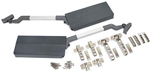 Emuca - Lift up Stay Hinge System for Double Lift-up Doors, 7,8-13kg (17,2-68 lb), Module Height 590mm (23,22 inhc), Steel and Plastic, Anthracite Grey