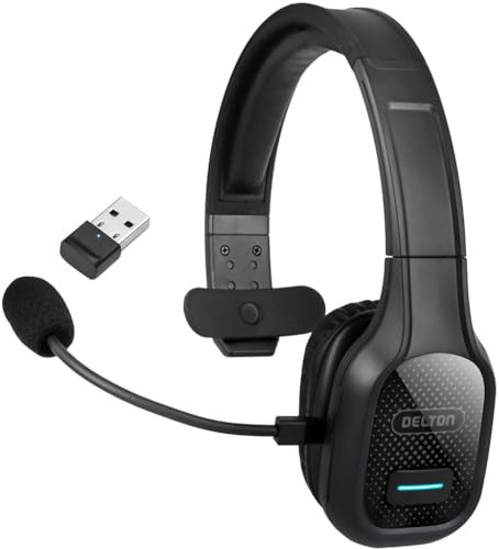 Delton Wireless Computer Headset with USB Dongle, Trucker Bluetooth Headset with Noise Canceling Mic, 35Hrs talk time, Wireless Headset for Computer, Cell Phone, Drivers, Office, Call Center - Black