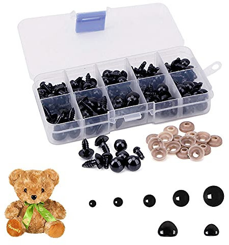 135 Stücke Sicherheitsaugen Set, Kunststoff Bastel Augen, Puppenaugen Teddyaugen und Teddynase, Enthalten Sicherheitsaugen, Sicherheitsnasen und Unterlegscheiben, für die Herstellung von Stofftieren