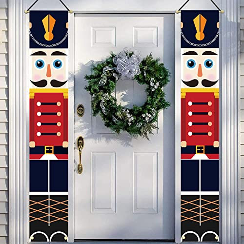 YUNSTK Nussknacker-Banner Weihnachtsdekoration, für den Außenbereich, rotes Nussknacker-Banner, lebensgroßes Soldaten-Modell, Wandbehang für Haustür, Veranda, Garten, 1 Paar, 32 x 180 cm