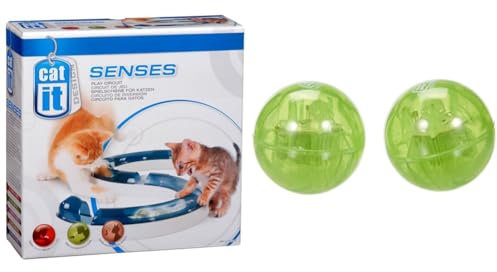 Catit Design Senses Spielschiene, Play Circuit, inklusive Ball, für Katzen, 1 Stück (1er Pack) & Design Senses beleuchteter Ball für Senses Spielschienen, 2er Pack