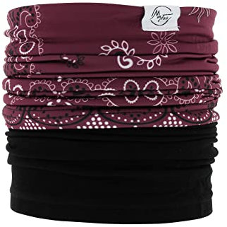 Max & Fred Multifunktionstuch Paisley - Elastisches, Atmungsaktives Schlauchtuch aus Bambus - Hypoallergen & mit Thermo-Effekt - Unisex für Erwachsene, Bordeaux mit Schwarz
