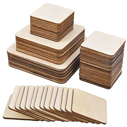 70Stk Unbehandeltes Holz Platten Quadratisch Sperrholz zum Basteln, Malen, LaserGravurv, 3 Größen Holzplatten aus Naturholz für Untersetzer, PyrographieKunst, DIYGeschenk Deko(5cm, 8cm, 10cm)2mm Dicke