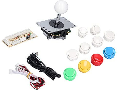 Nunafey Kit fai da te per giochi arcade, 5 pin, 8 vie, modello classico arcade, kit fai da te classico per per console di gioco (suite singola, bianco)