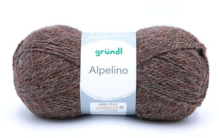 Gründl Wolle Alpelino - Dicke Wolle mit Alpaka zum Stricken und Häkeln - Strickgarn - Weich und hautfreundlich - 80% Polyacryl, 20% Alpaka - 1 Knäuel 100 g / 200 m - Nadelstärke 6-7 - kastanie