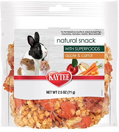 Kaytee Natural Snack with Superfoods For Pet Guinea Pigs, Rabbits, Hamsters, and Other Small Animals, Apple & Carrot, 2.5 Ounces