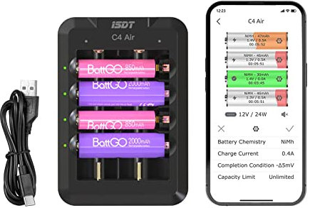 ISDT C4 AIR 40W 6 Slots Smart Battery Charger Type-C QC3.0 Output for AA AAA Li-ion Battery APP/Bluetooth Connection and OTA Upgrate