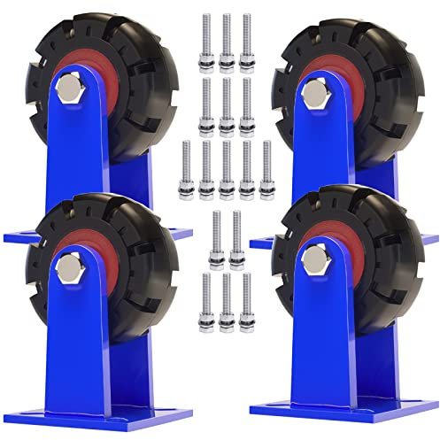 WORDFUN Schwerlastrollen Leise Lenkrolle, 4er Set Industrierollen Gummi, Pannensichere Bockrolle 360 Grad Drehbar Durchmesser 150 Mm, Stielrollen Stück Mit Bremse & Schrauben, Für Trolleys