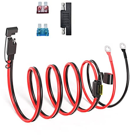 ELFCULB SAE to O Ring Terminal Harness,14AWG 3.3FT SAE Battery Connector 2 Pin Quick Disconnect Plug Cable with 10A 15A 20A Fuse,Compatible for Motorcycle Cars RV