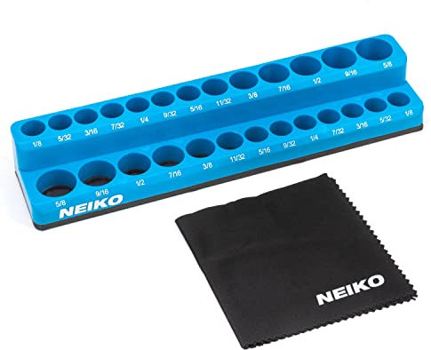 NEIKO 03974A Magnetic Socket Holder, 1/4” Drive, 1/8” – 5/8” SAE, Shallow & Deep Sockets Tray, Standard Socket Set Organizer, Socket Organizers for Toolboxes Trays, Scratch Free Mounting